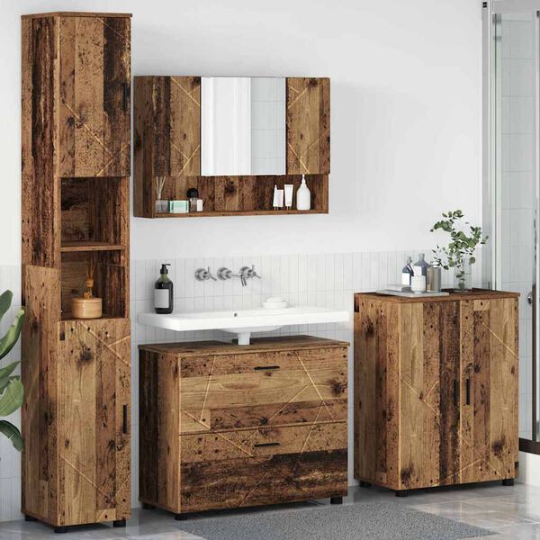 vidaXL Juego de muebles de ba&ntilde;o con caj&oacute;n 4 pcs Madera Vieja