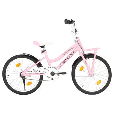 vidaXL Bicicleta niños y portaequipajes delantero 20" rosa y negra
