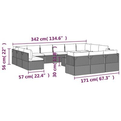 vidaXL Set de muebles de jardín 14 pzas y cojines ratán sintético gris