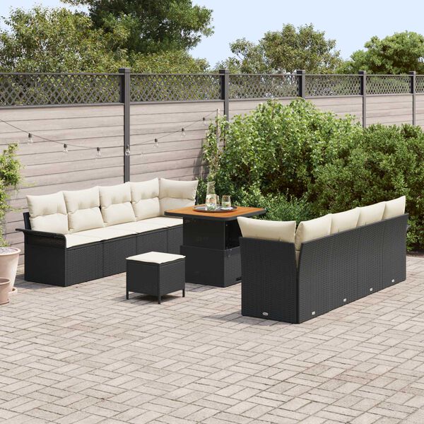 vidaXL Conjunto de sof&aacute; de jard&iacute;n con coj&iacute;n 11 pcs Negro y crema