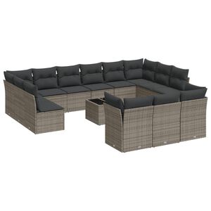vidaXL Set de sof&aacute;s de jard&iacute;n 14 pzas con cojines rat&aacute;n sint&eacute;tico gris