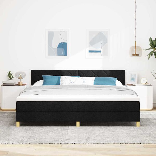 vidaXL Cama Box Spring LED con colch&oacute;n con LED Negro 200 x 200 cm tela
