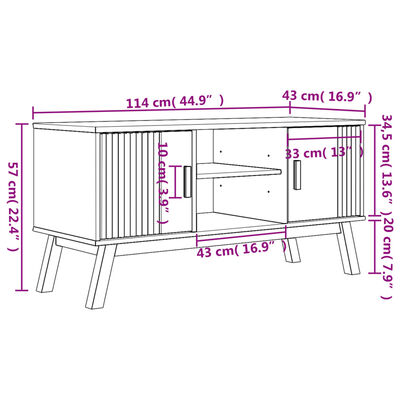 vidaXL Mueble de TV OLDEN madera maciza pino gris y marrón 114x43x57cm