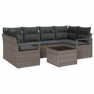 vidaXL Juego de Sof&aacute; 7 uds. 6 plaza Gris rat&aacute;n sint&eacute;tico