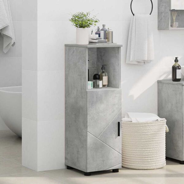 vidaXL Gabinete de Ba&ntilde;o con puerta Gris Concreto 30 x 35 x 95 cm