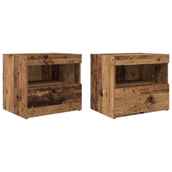 vidaXL Armario de Noche con caj&oacute;n 2 pcs Madera vieja 50 x 40 x 45 cm
