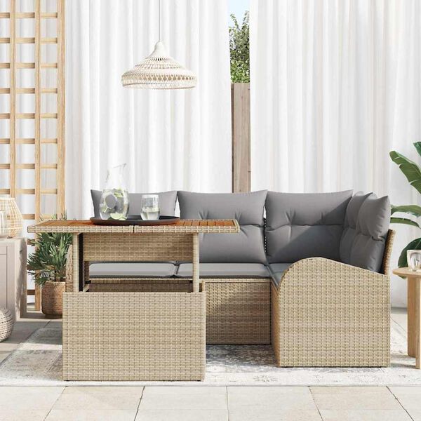 vidaXL Conjunto de sof&aacute; de jard&iacute;n 5 pcs Beige Polirat&aacute;n
