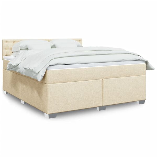 vidaXL Cama box spring con colch&oacute;n tela color crema 180x200 cm