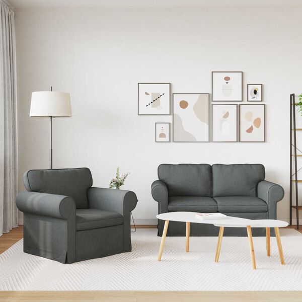 vidaXL Sof&aacute; 2 pcs Gris oscuro 155 x 82 x 80 cm tela