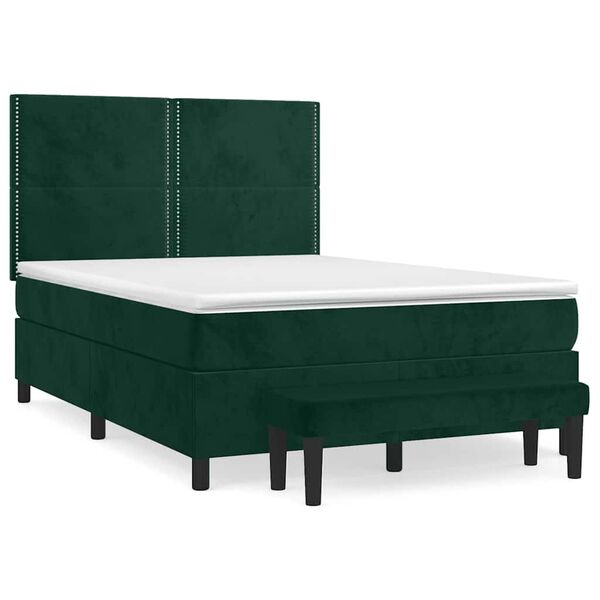 vidaXL Cama box spring con colch&oacute;n terciopelo verde oscuro 140x200 cm