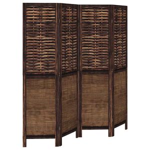 vidaXL Biombo separador de 4 paneles madera paulownia marr&oacute;n oscuro