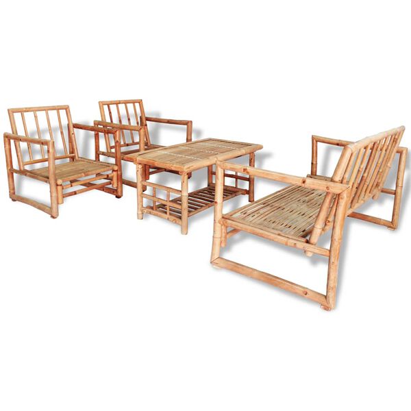 vidaXL Set de muebles de jardín 4 piezas y cojines bambú