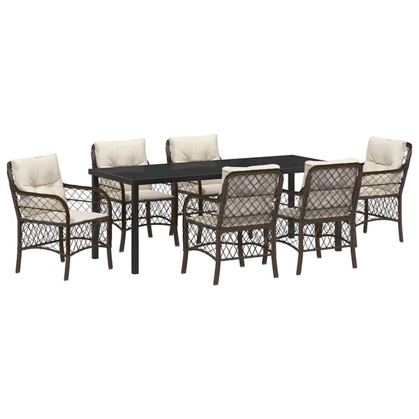 vidaXL Conjunto de Comedor de Jard&iacute;n 7 pcs Marr&oacute;n rat&aacute;n sint&eacute;tico