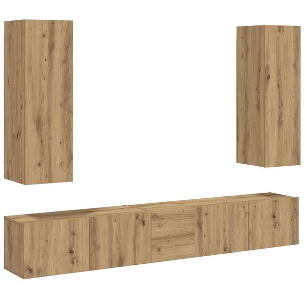 vidaXL Muebles de TV de pared 5 uds madera ingenier&iacute;a roble artesanal