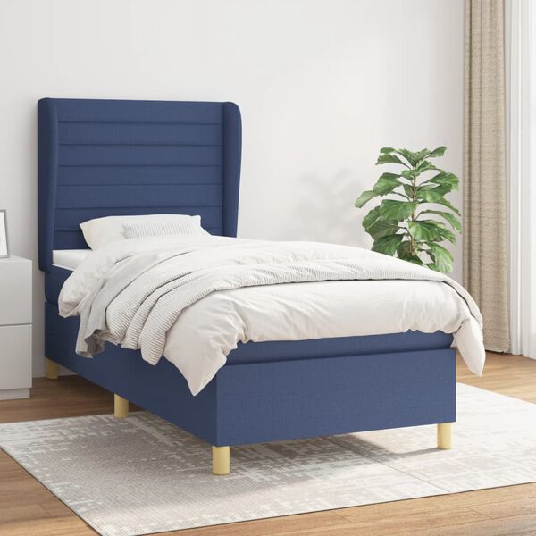 vidaXL Cama box spring con colch&oacute;n tela azul 90x200 cm