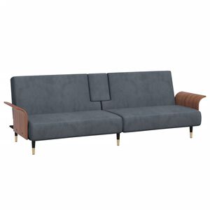 vidaXL Sof&aacute; cama con portavasos terciopelo gris oscuro