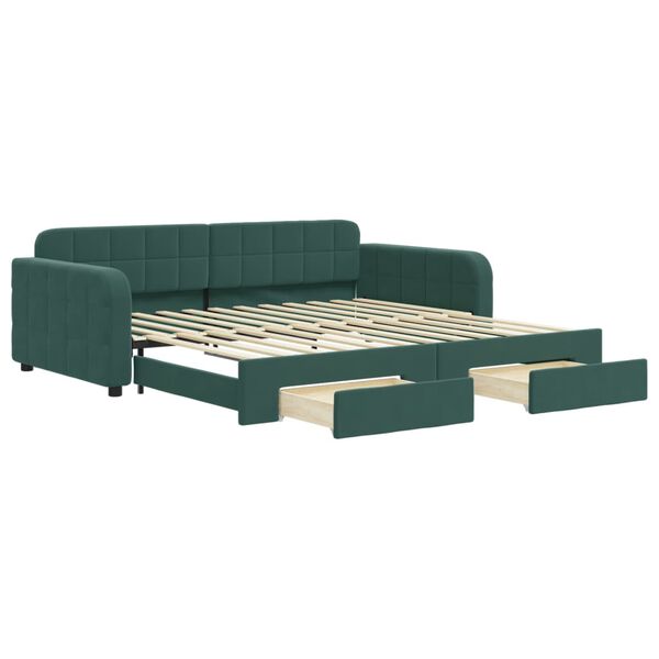vidaXL Sof&aacute; cama nido con cajones terciopelo verde oscuro 100x200 cm