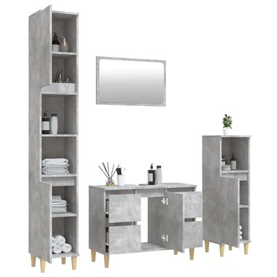 vidaXL Juego muebles de baño 4 pzas madera contrachapada gris hormigón