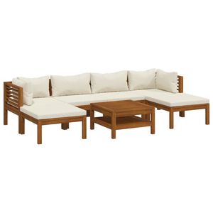 vidaXL Set de muebles de jard&iacute;n 7 pzas con coj&iacute;n crema acacia maciza