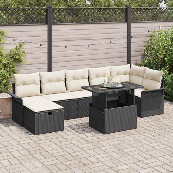 vidaXL Conjunto de sofá de jardín con cojín 8 pcs Negro Poliratán