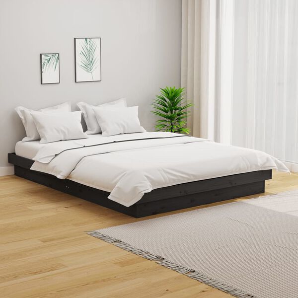 vidaXL Estructura de cama doble sin colchón madera maciza gris