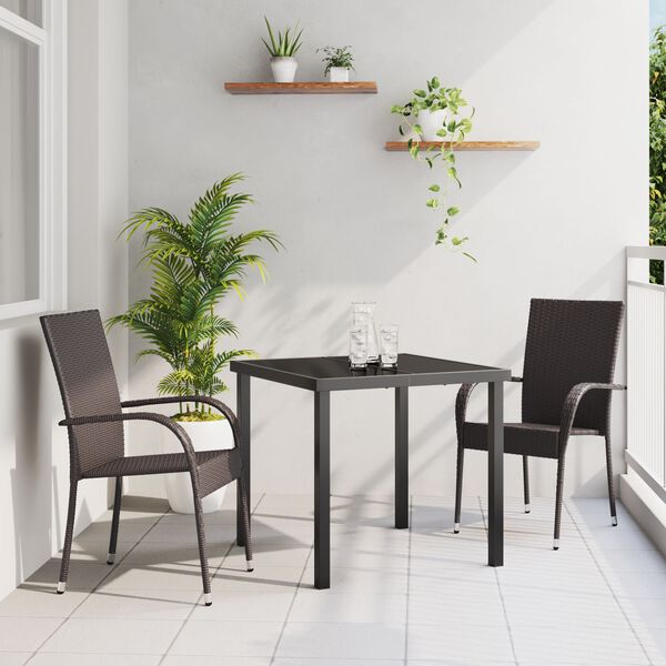 vidaXL Conjunto de Comedor de Jardín 3 pcs Negro Poliratán