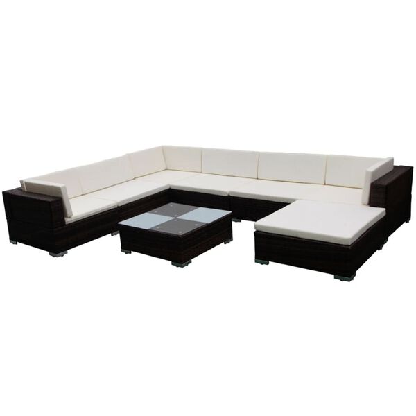 vidaXL Set muebles de jard&iacute;n 8 piezas y cojines rat&aacute;n sint&eacute;tico marr&oacute;n