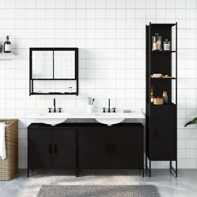 vidaXL Juego de muebles de baño 4 pzas madera contrachapada negro