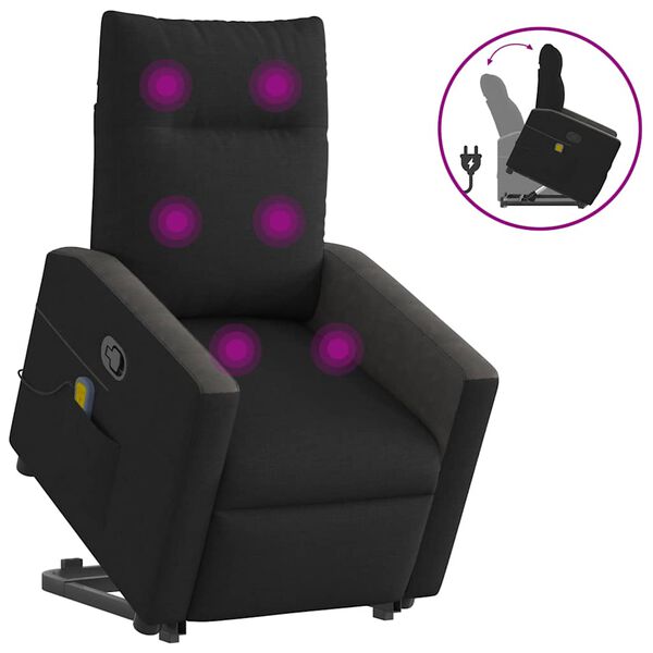 vidaXL Sill&oacute;n reclinable de masaje elevable tela negro