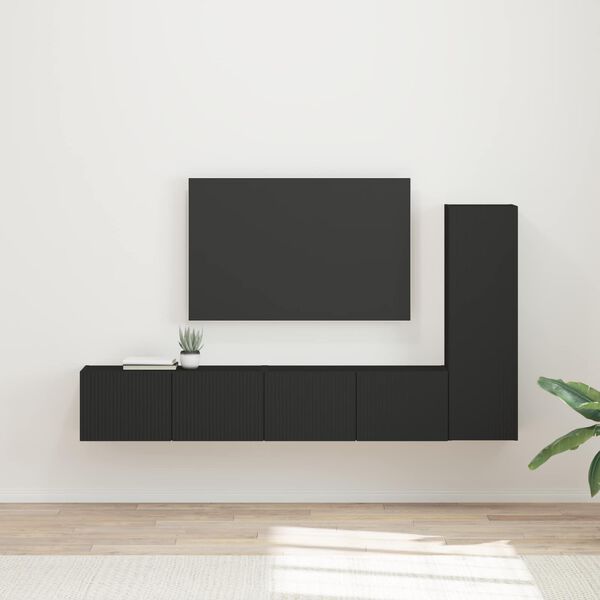 vidaXL Conjunto de mueble de TV 3 pcs Negro Madera de ingenier&iacute;a