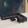 vidaXL Muebles de jard&iacute;n 10 pzas con cojines negro madera de pino