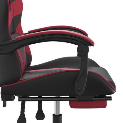 vidaXL Silla gaming con reposapiés cuero sintético negro rojo tinto