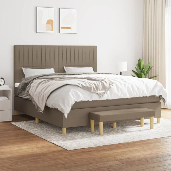 vidaXL Cama box spring con colch&oacute;n tela gris taupe 180x200 cm