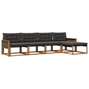 vidaXL Conjunto de sof&aacute;s de exterior con coj&iacute;n 5 pcs Natural y negro