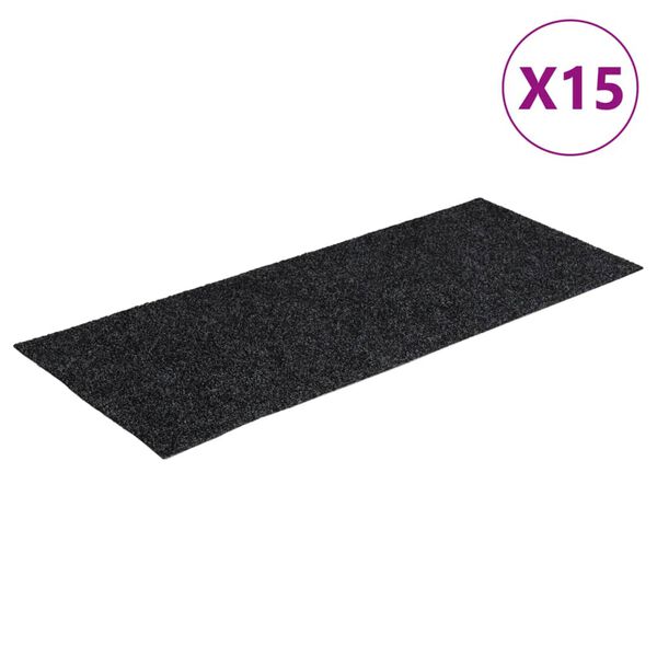 vidaXL Felpudos autoadhesivos para escaleras, 15 unidades, 60 x 25 cm, gris, rectangulares