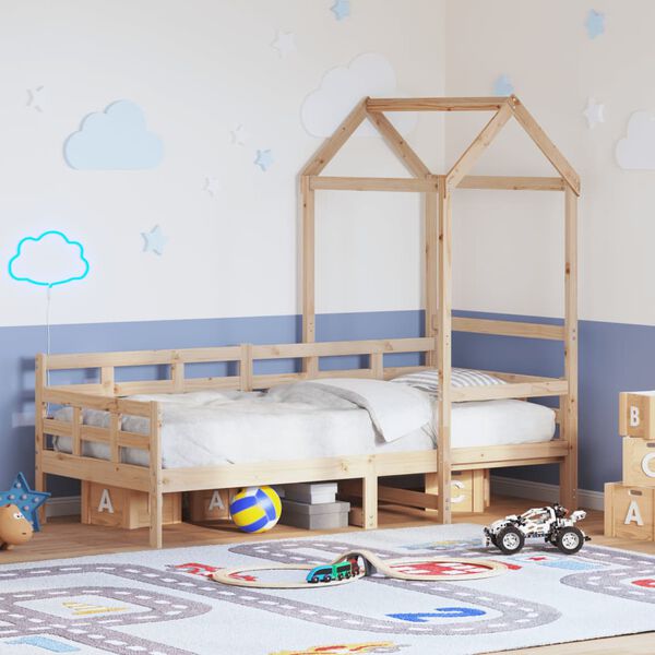 vidaXL Sofá cama con techo madera maciza de pino 90x200 cm
