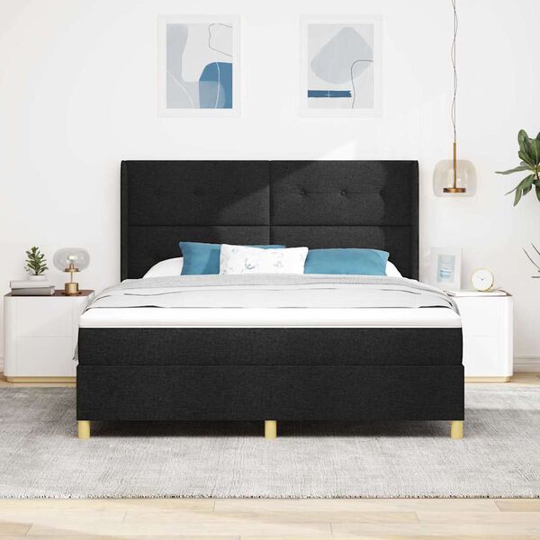 vidaXL Cama tipo Box Spring con colch&oacute;n Negro 180 x 200 cm tela
