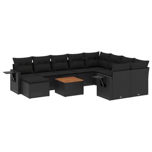 vidaXL Set de sof&aacute;s de jard&iacute;n 11 pzas y cojines rat&aacute;n sint&eacute;tico negro