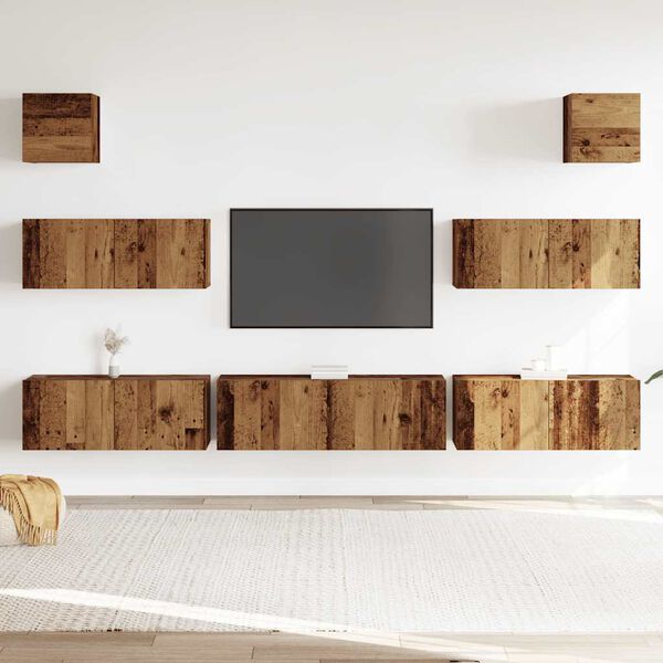 vidaXL Conjunto de mueble de TV 7 piezas montado la pared madera vieja