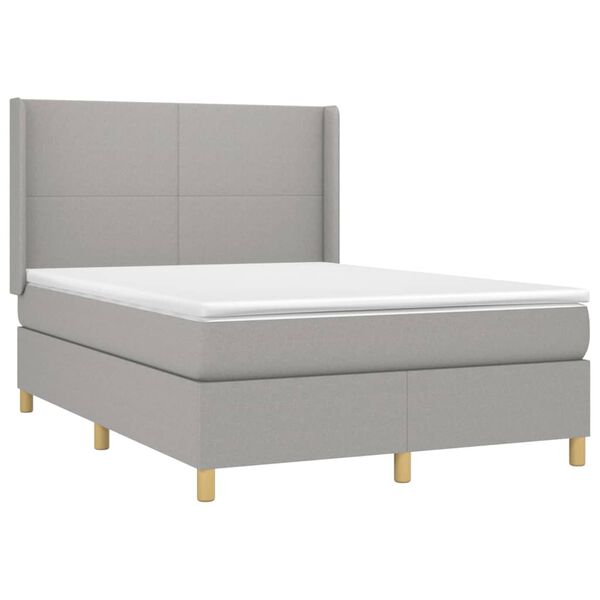 vidaXL Cama box spring colch&oacute;n y luces LED tela gris claro 140x200 cm