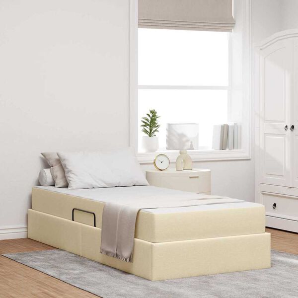 vidaXL Cama con almacenamiento y colch&oacute;n Crema 90 x 190 cm Poli&eacute;ster