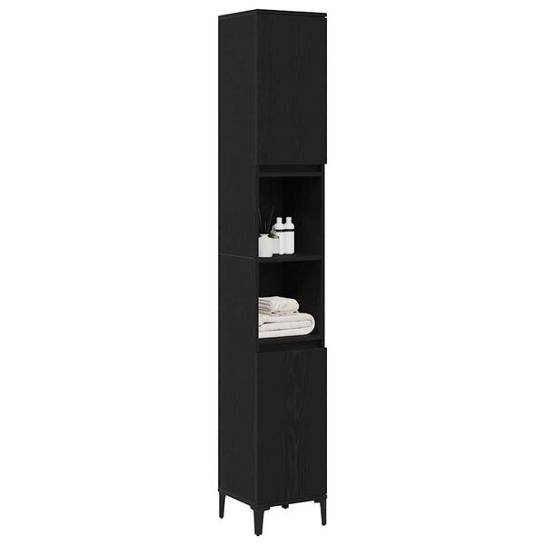 vidaXL Gabinete de Baño con estante Roble Negro 30 x 30 x 190 cm