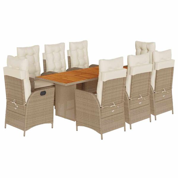 vidaXL Set comedor de jard&iacute;n 9 pzas con cojines rat&aacute;n sint&eacute;tico beige