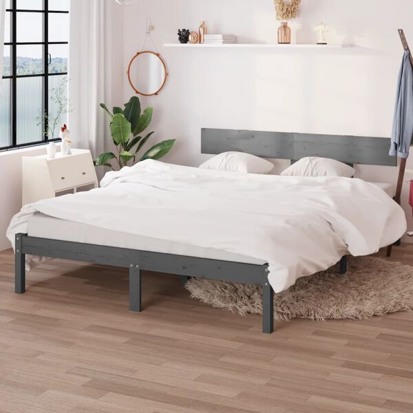 vidaXL Estructura de cama sin colch&oacute;n madera maciza gris 200x200 cm