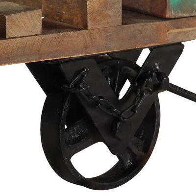 vidaXL Mesa auxiliar con ruedas madera maciza reciclada 40x40x42 cm