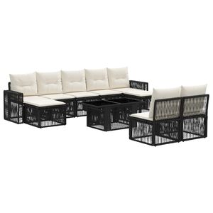 vidaXL Conjunto de sof&aacute;s de jard&iacute;n 10 uds. Negro y Blanco Crema