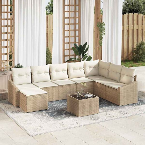 vidaXL Conjunto de sof&aacute; de jard&iacute;n 8 pcs Beige y Crema rat&aacute;n sint&eacute;tico