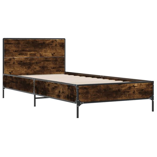 vidaXL Estructura cama madera ingeniería metal roble humo 75x190 cm