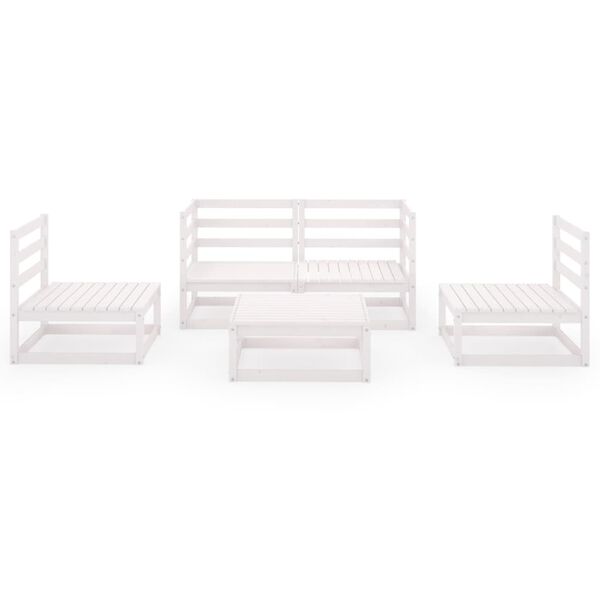 vidaXL Set de salón de jardín de 5 pzas blanco madera maciza de pino