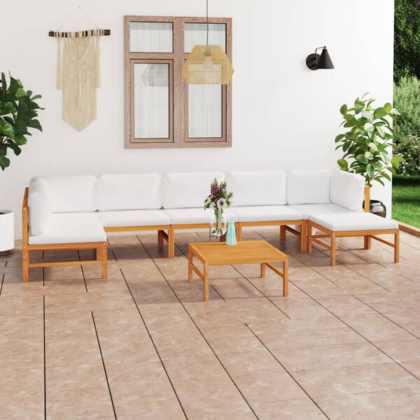 vidaXL Set de muebles de jard&iacute;n 8 pzas madera de teca y cojines crema